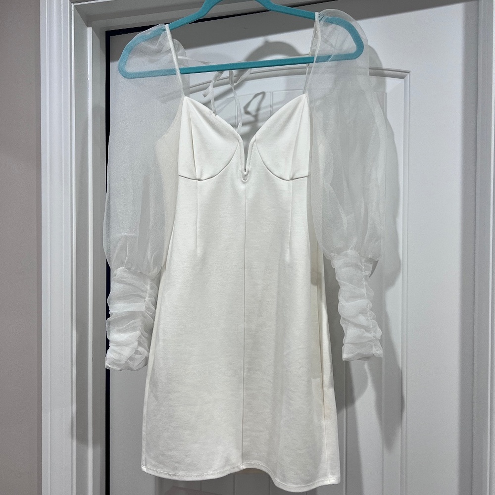 TOPSHOP White Puff Sleeve Dress Bride Bachelorette